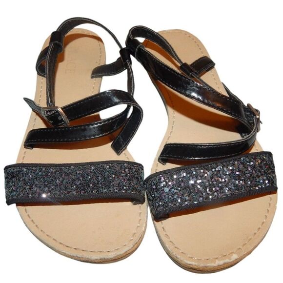 CHILDREN'S PLACE girls size 1 black sequin flats sandals with adjustable straps - Picture 1 of 4